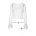 Color-White-Fall Women Clothing Furry Stitching Sexy Grid Hollow Out Cutout cropped Top for Women-Fancey Boutique