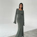 Color-Green-Sexy Backless Slim Fit Comfortable High Waist Lace Up Woolen Bell Sleeve Stringy Selvedge Dress Women-Fancey Boutique