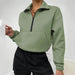 Color-Green-Autumn Women Clothing Loose Zip Collar Long Sleeve Sweatshirt Tops-Fancey Boutique