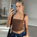 Color-Coffee-Vest Inner Match Women Clothing Brand Sexy Slim Fit Sexy Bm Top Square Collar Bottoming Shirt-Fancey Boutique