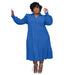Color-Blue-Plus Size Women Clothing Popular Lotus Leaf Shoulder Long Sleeve Layered Large Swing Dress-Fancey Boutique