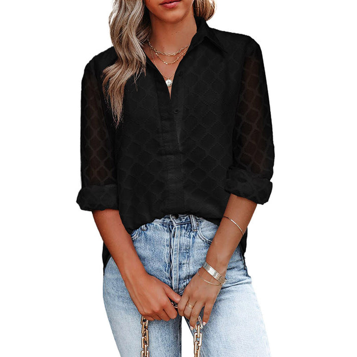 Color-Black-Casual Solid Color Simple Shirt Women Spring Autumn Loose All Matching Top Women Outer Wear Long Sleeve Shirt Women-Fancey Boutique