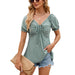 Color-Dark Green-Spring Summer Solid Color V neck Lace up Short Sleeve Loose T shirt Top for Women-Fancey Boutique