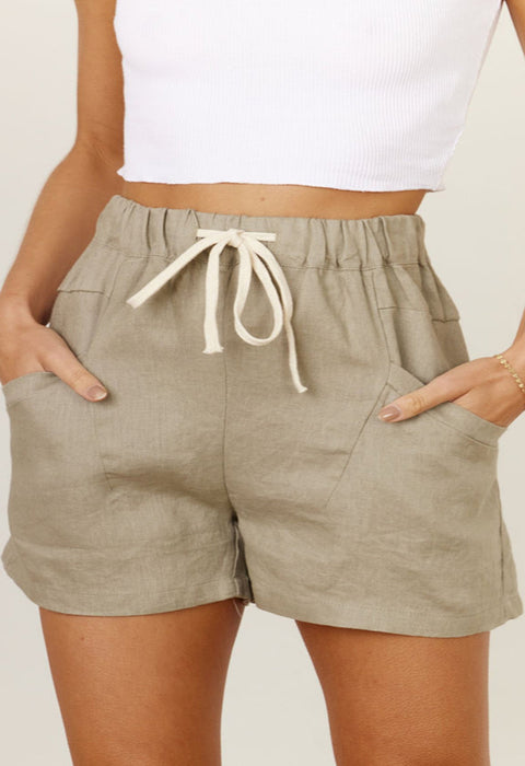 Color-Khaki-Women Casual Shorts Summer New High Waist Lace-up Sports Wome Pants-Fancey Boutique