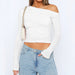 Women Clothing Spring Summer Casual Slim Solid Color Diagonal Collar Pullover Top-White-Fancey Boutique