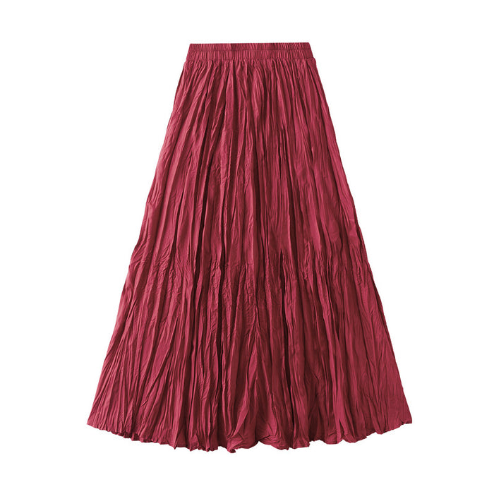 Color-Jujube Red-Light Luxury Streamer Pleated Skirt Women Spring Autumn Swing Slimming Pleated A Line Skirt-Fancey Boutique