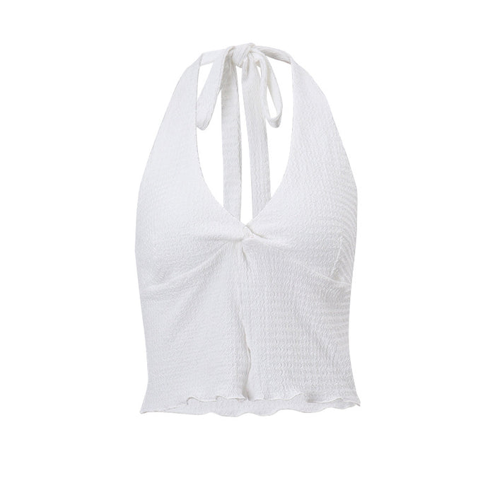 Women Clothing Summer Sexy Personality Street Sexy Halterneck Vest-White-Fancey Boutique