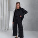 Color-Black-Autumn Pajamas Set round Neck Knitted Solid Color Loose Simple Outerwear Homewear Women-Fancey Boutique
