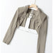 Color-Khaki Coat-Autumn Handsome Short Metal Fastener Coat Skirt Two Piece Market Suit Women-Fancey Boutique