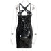 Color-Black-Metallic Coated Fabric Women Clothing Autumn Cutout Camisole Backless Faux Leather Dress Women Dress-Fancey Boutique