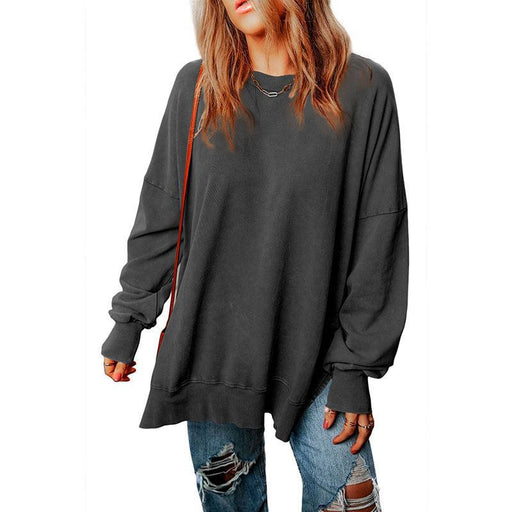 Color-Black-Simple Solid Color Loose Pullover Top Women Autumn Multicolor Minimalism All Matching Hoodie-Fancey Boutique