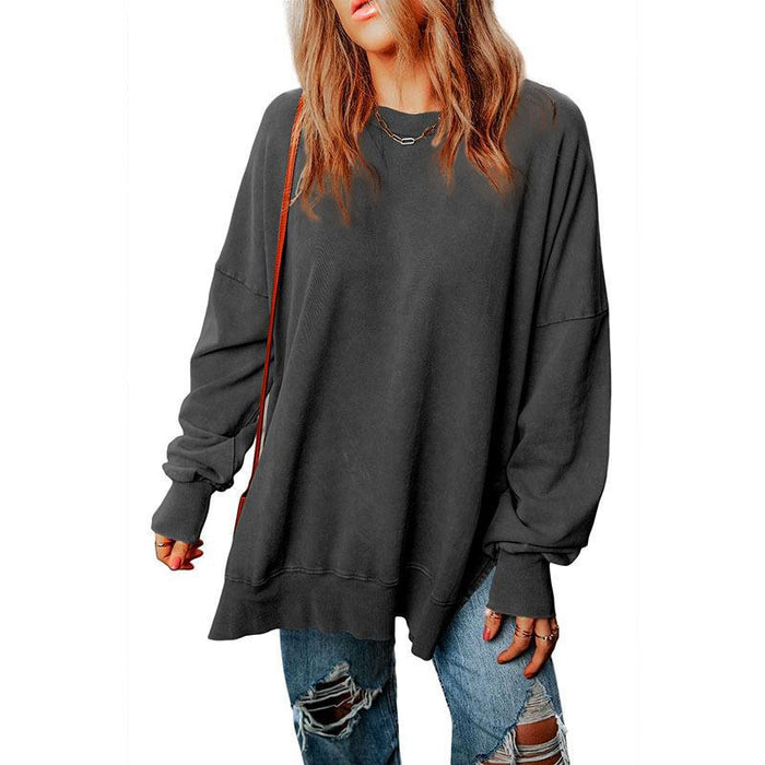 Color-Black-Simple Solid Color Loose Pullover Top Women Autumn Multicolor Minimalism All Matching Hoodie-Fancey Boutique