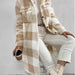 Color-Apricot White Plaid-Autumn Winter Open Buckle Collared Plush Plaid Coat Loose Office Long Cut Coat Women-Fancey Boutique