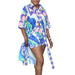 Color-Blue-Casual Printed Long Shirt Shorts Suit Two Piece Set-Fancey Boutique