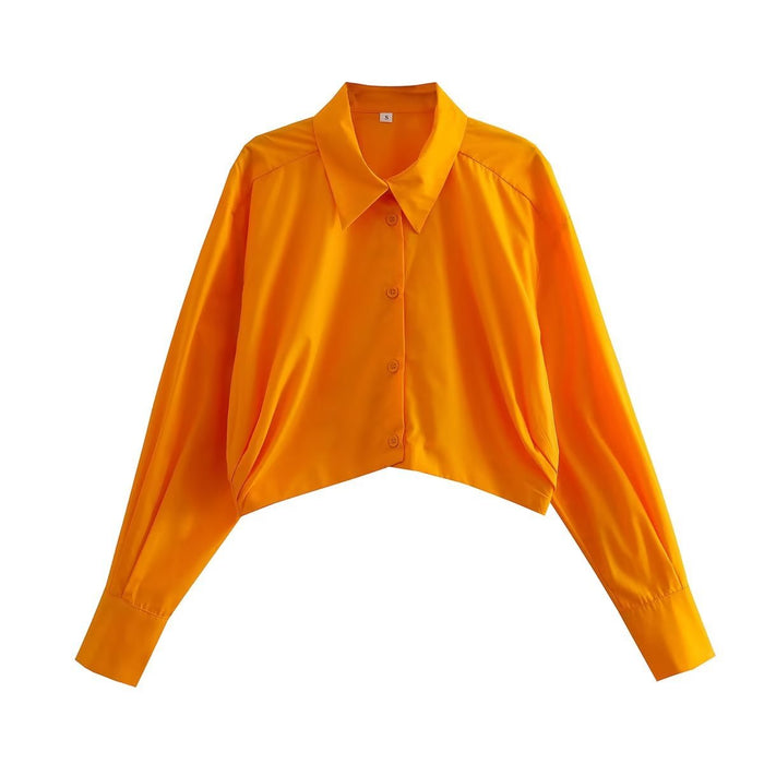 Color-Orange-Women Clothing Color Short Shirt Long Sleeve Top Casual All Matching Graceful-Fancey Boutique