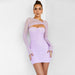Color-Lavender Purple-Sexy Sexy Hollow Out Cutout Mesh Long Sleeve Elegant Slim Sheath Draped Dress Women Autumn Dress-Fancey Boutique
