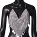 Color-Silver-Women Clothing Nightclub Sexy Low Cut Backless Halter Rhinestone Stitching Triangle Vest Women-Fancey Boutique