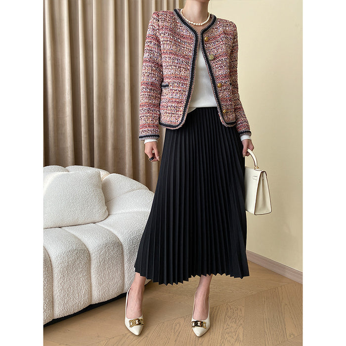 Color-Black-Fashionable Intellectual Fine Organ Pleated Draping Non Ironing Thickened Pleated Skirt-Fancey Boutique