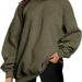 Color-Army Green-Women Clothing Round Neck Pullover Loose Casual Fleece Lined Oversized Sweater-Fancey Boutique