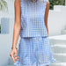 Color-Blue-Women Clothing Spring Summer Black White Plaid Casual Sleeveless Shorts Suit Women-Fancey Boutique