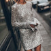 Color-Silver-Sequin Atmosphere Shiny Backless Long Sleeves Dress Autumn Winter-Fancey Boutique