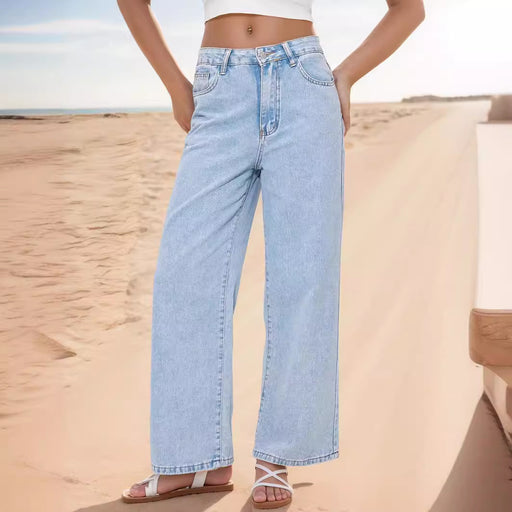 Jeans Women's Clothing Straight Loose High Waist Denim Trousers Women Jeans-Light Blue-Fancey Boutique