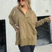 Color-Deep Khaki-Ladies Autumn Winter Sweater Cotton Oversized Solid Color Rib Fabric Patchwork Hoodie-Fancey Boutique