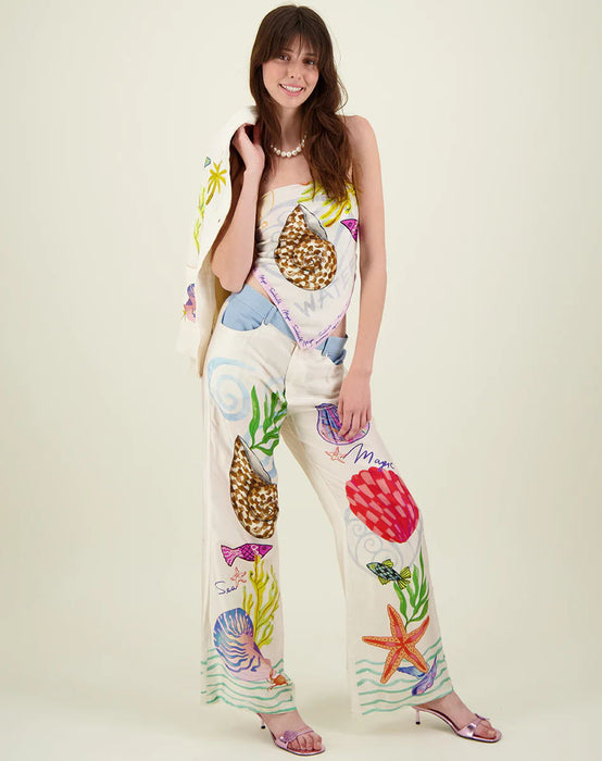 Satin Printed Personalized Graffiti Casual Shirt Trousers Two Piece Suit Amplified craft-Multicolor Trousers-Fancey Boutique