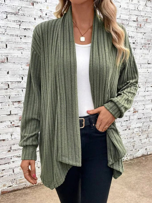 Color-Olive Green-Women Clothing Temu Autumn Winter Long Sleeve Solid Color Loose Cardigan Coat-Fancey Boutique