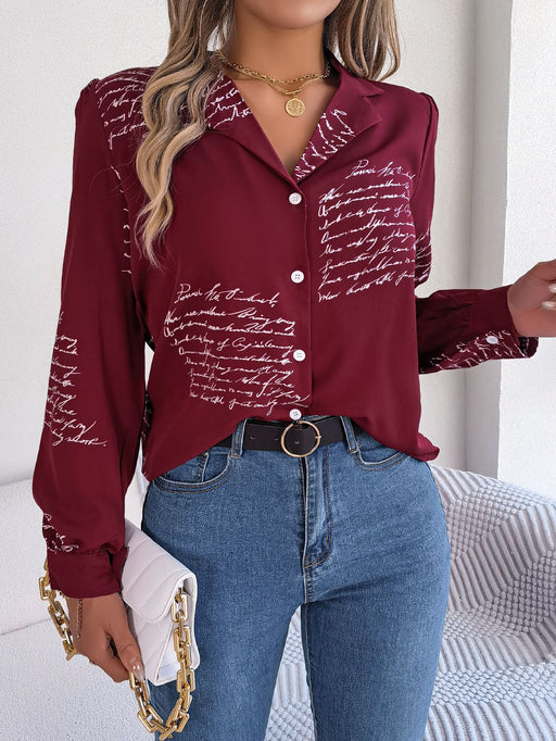 Color-Burgundy-Autumn Winter Casual All Match Letters Suit Collar Long Sleeve Shirt Women Clothing-Fancey Boutique