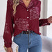 Color-Burgundy-Autumn Winter Casual All Match Letters Suit Collar Long Sleeve Shirt Women Clothing-Fancey Boutique