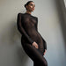 Women Sexy Seductive Mesh Long Sleeve Stitching Perspective Slim Mop Dress-Fancey Boutique