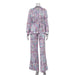 Special Interest Design Printed Pajamas Women Spring Autumn Long Sleeve Can Be Outerwear Homewear Set-Purple-Fancey Boutique