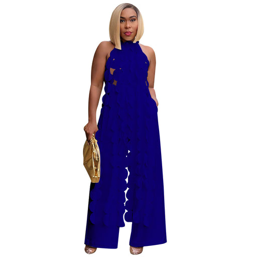 Women Clothing Sexy Backless Lace up Long Shirt Wide Leg Pants Suit-Dream Blue-Fancey Boutique