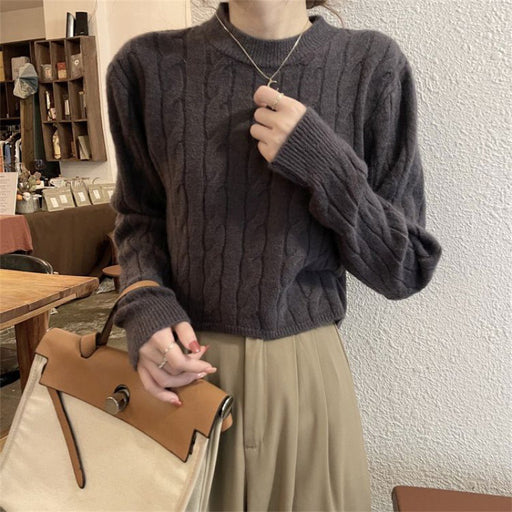 Idle Sense Cable Knit Pullover Sweater Women Autumn Winter Solid Color Inner Wear Thermal Sweater Women-Fancey Boutique