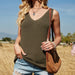 Color-Army Green-Solid Color V-neck Straps Vest Spring Summer Sexy Loose Sleeveless Knitwear Rib Knit-Fancey Boutique