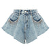Color-light blue-Ruffled Hem Large Wide Leg Denim Shorts Pants Faux Culottes-Fancey Boutique