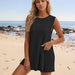 Color-Black-Summer Loose Casual Round Neck Vest Shorts Women Suit Women-Fancey Boutique