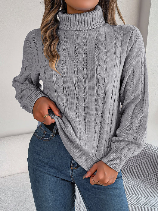 Color-Gray-Autumn Winter Casual Solid Color Twist Long Sleeve Turtleneck Loose Sweater Women Clothing-Fancey Boutique