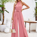 Color-Pink-Summer Women Clothing Fresh Air Solid Color Halter Lace up Jumpsuit-Fancey Boutique