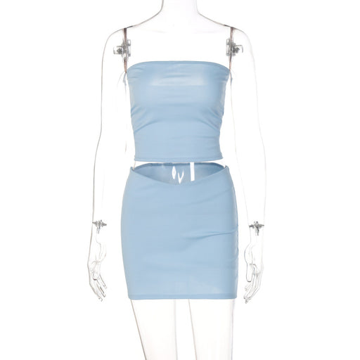 Color-Blue-Women Clothing Summer Casual Horizontal Bra Slim Fit Short Skirt Set-Fancey Boutique