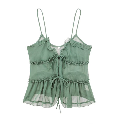 Women' Translucent Laminated Decoration Camisole Top Small Vest-Light Green-Fancey Boutique