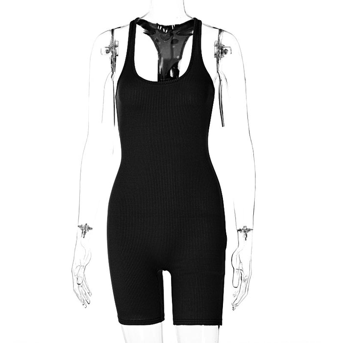 Color-Black-Women Clothing Spring Summer Knitted Solid Color High Waist Tight Sports Yoga Romper-Fancey Boutique