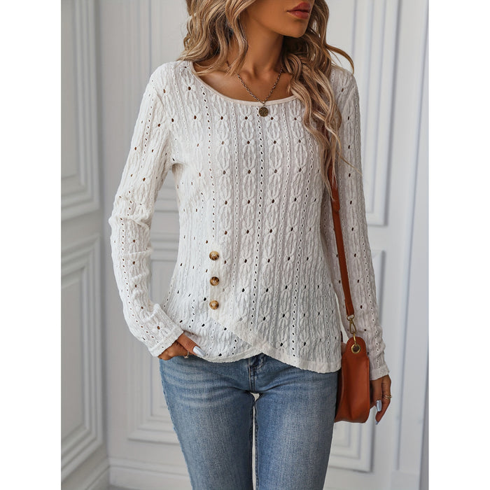 Shirt Women Spring Long Sleeve Knitted Jacquard Button Top-Fancey Boutique