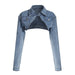 Color-Coat-Two Piece Sexy Ultra Short Denim Jacket Collared Retro Long Sleeve Shawl Gradient Jeans Suit-Fancey Boutique