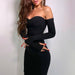 Women Spring Clothing Sexy Hip Knitwear off Shoulder Long Sleeve Tube Top Dress-Black-Fancey Boutique