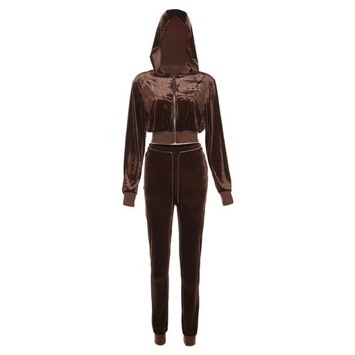 Color-Brown-Fall Women Clothing Sports Casual Hooded Top High Waist Slim Pants Set for Women-Fancey Boutique