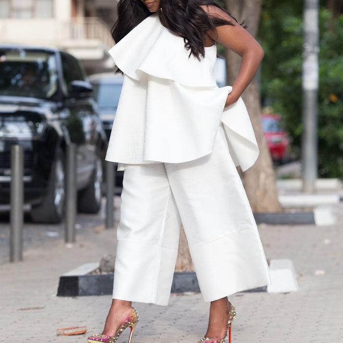 Women Clothes Loose Cool Top Wide Leg Pants Two Piece Suit-White-Fancey Boutique