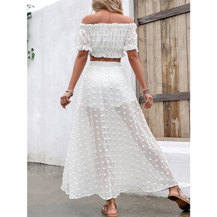 Color-Lace Skirt Cropped Top Elegant White High Waist Slit Top Suit-Fancey Boutique