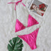 Color-Coral Red-New Bikini Sexy Crystal Diamond Chain Split Women Swimsuit Solid Color Lace-up Bikini-Fancey Boutique